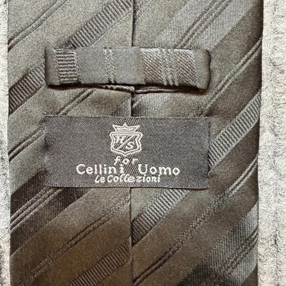 Cellini Uomo Le Collezioni Black Striped Silk Necktie Mens Designer‎ Tie